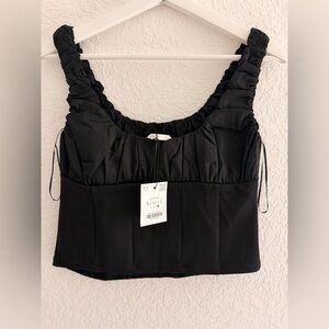 ZARA Black Cotton Corset Style Crop Top | Ruched Strap Bustier Y2K Chic